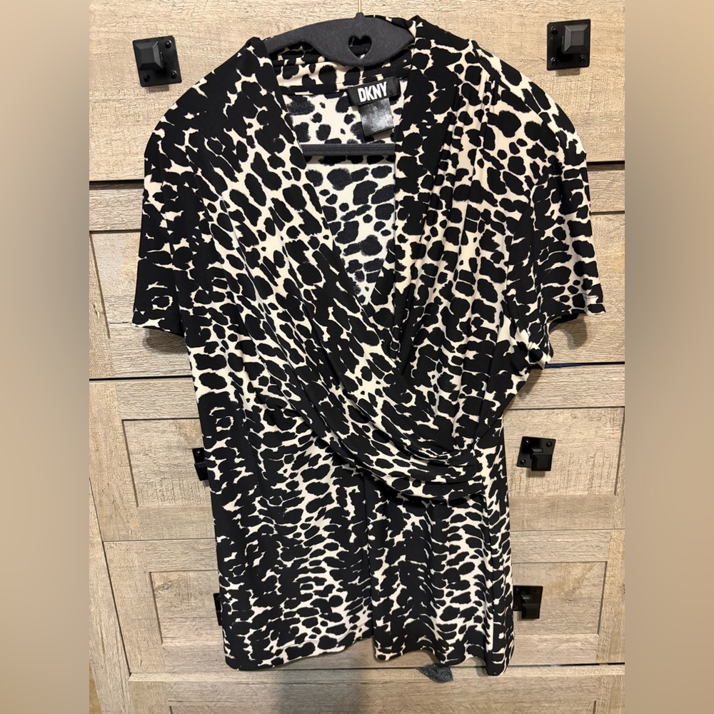 DKNY Black and Ivory Animal Print Top